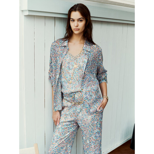 BLACKNINI limited edition/French Deveaux century printed long-sleeved shirt/suspenders/trousers shirt (brand Deveaux)) XS