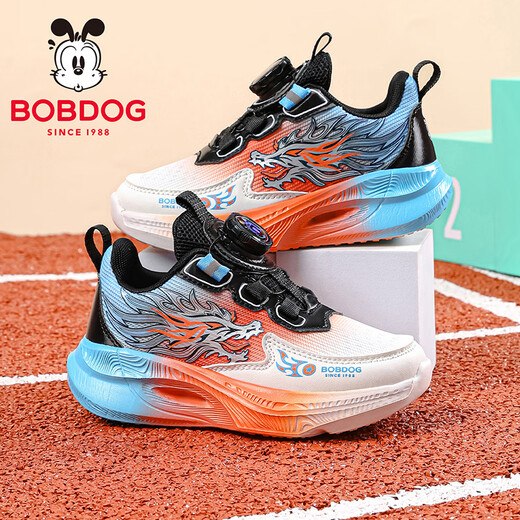 BOBDOG children's shoes, boys' spring trendy and cool running shoes, comfortable casual shoes, children's sports shoes 102561015 black/fireworks orange 33