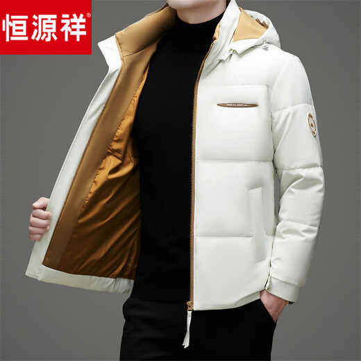 Hengyuanxiang зимний пуховик мужской с капюшоном утолщенный теплый утиный пуховик повседневная мужская короткая морозостойкая одежда молодого и среднего возраста модный имбирь M 170
