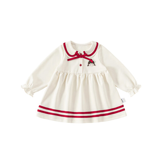INSBOBO Girls Dress 2026 Spring New Princess Dress One-Year-Old Baby Girl Dress Children's Red Skirt Off-White Free Accessories with Order 80