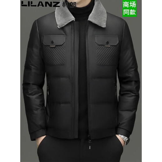 利郎（LILANZ）短款羽绒服男2025新款冬季绵羊毛领中年保暖加厚男士外套 黑色 FSM-2373 XL 180