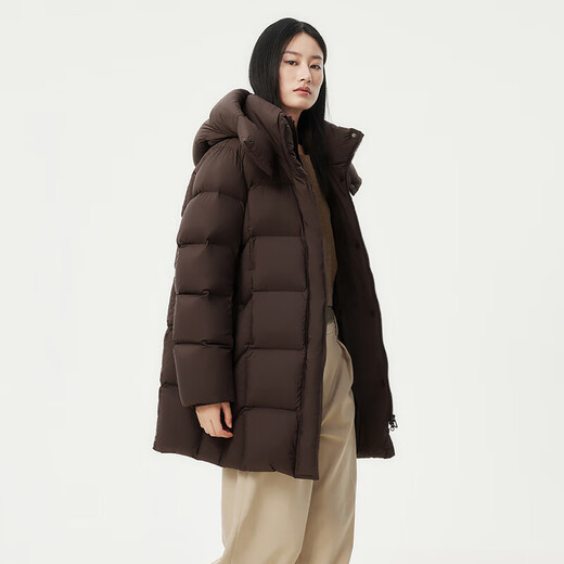 Tambor Down Jacket Women's Medium Long Removable Hood Loose Warm Versatile Jacket 530558V Chocolate 165