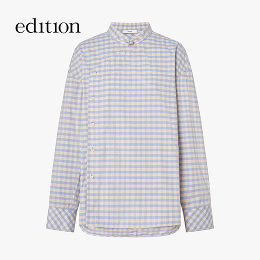 Edition new Chinese style plaid long sleeve shirt pure cotton
