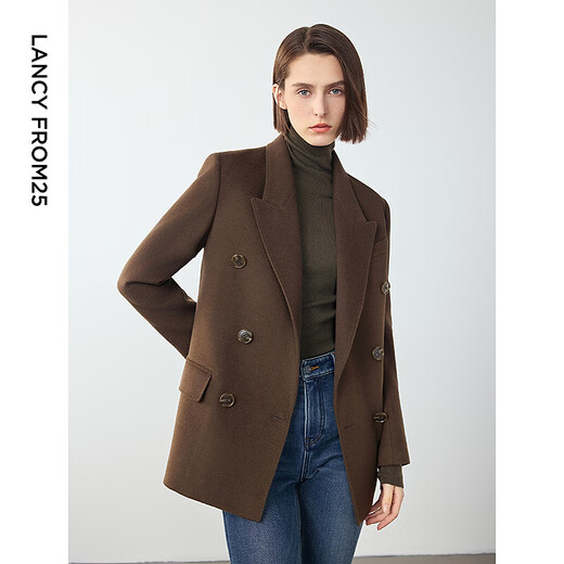 Langzi wool temperament retro design commuting professional suit jacket commuting winter new casual suit for women brown green M