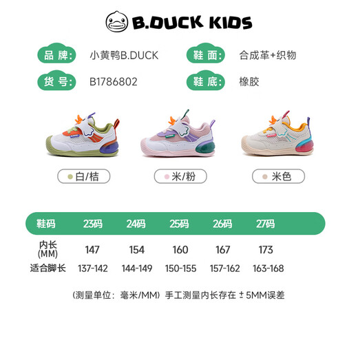 B.Duck Little Yellow Duck Children's Shoes Baby Toddler Shoes 2026 Spring and Autumn Soft Bottom Boys' Breathable Cartoon Mesh Stable Shoes Girls' Shoes Rice/Pink Size 23 Foot Length 13.7-14.2cm
