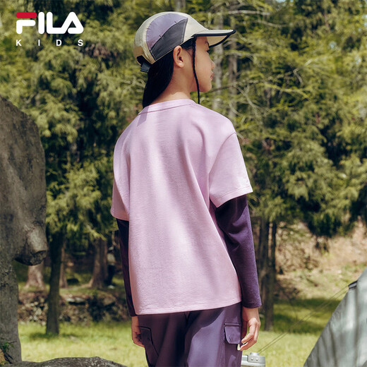 FILA Children's Clothing Long T Category 2025 Autumn New Men's and Women's Long Sleeve T-shirts for Medium and Large Children Blushed Purple-VT 130