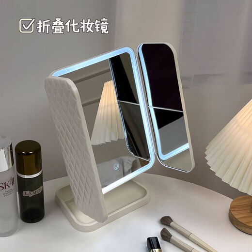 Mirror makeup mirror LED fill light makeup mirror dormitory desktop makeup mirror three-sided folding mirror magnifying makeup mirror three-fold shell mirror 17 points 5*24CM