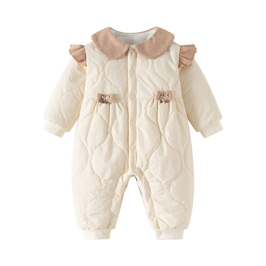 JOYNCLEON newborn baby clothes, winter quilted onesies for baby girls, thickened outdoor cotton clothes, home crawling clothes, beige 90cm, 1-2 years old, recommended weight 9.5-13kg