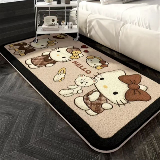 Fantasy Black Leather KT Cat Imitation Cashmere Bedside Blanket Coffee Table Blanket Bay Window Mat Girl's Cloakroom Thick Household Foot Mat Joy Maillard Crack Katie 80cmx200cm Imitation Cashmere