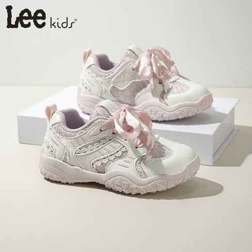 LEE KIDS children's sports shoes, running shoes for middle and large children, 26 spring new running shoes, non-slip wear-resistant running shoes, casual shoes, pink 26, inner length 16.9cm, suitable for feet 15.9-16.4cm long