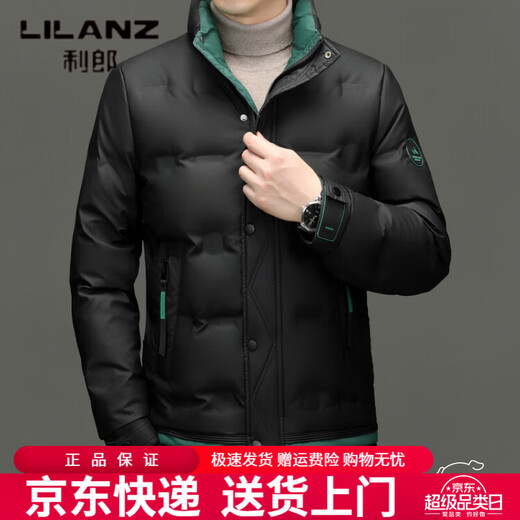 利郎（LILANZ）2026春秋冬季新款假两件拼接羽绒服男士商务休闲立领保暖夹克外套 黑色 M