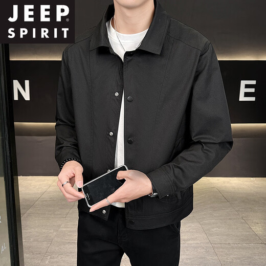 JEEP SPIRIT夹克男士2026年春秋季新款帅气百搭上衣轻熟风商务休闲翻领外套男 黑色 XL