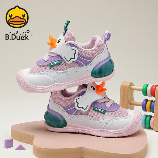 B.Duck Little Yellow Duck Children's Shoes Baby Toddler Shoes 2026 Spring and Autumn Soft Bottom Boys' Breathable Cartoon Mesh Stable Shoes Girls' Shoes Rice/Pink Size 23 Foot Length 13.7-14.2cm