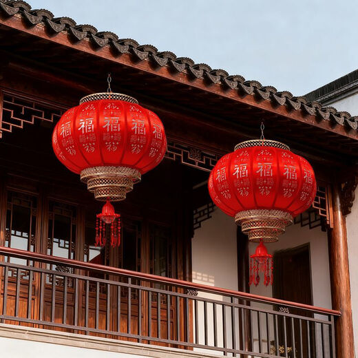 Xushansi New 2026 Antique Relief Rotating Sheepskin Red Lantern Lantern Outdoor Waterproof Balcony Courtyard Gate Decoration Rotating + Chinese Knot Round 50# More than enough every year One price