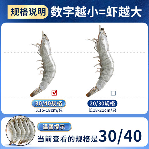 Yunchu Life Ace Prawns Fresh Extra Large Fresh Frozen Ecuadorian White Shrimp Original Imported Shrimp 3040 Net Weight 3Jin Jin is equal to 0.5kg