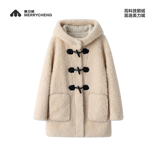 Meili City Xi Mengyao's same style down jacket lambswool hooded windbreaker medium length wide warm goose down jacket goose yellow S