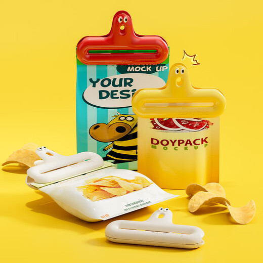 Pupan food sealing clip for fresh-keeping plastic bags, snack clip, milk powder bag sealing and moisture-proof artifact, bag sealing clip for kitchen and household use, 4 pieces, hot-selling combination, tight bite/no moisture return