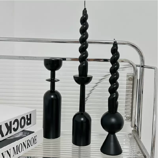 Yusenyi PGLP niche candlestick ornaments home wabi-sabi style wooden high-end black candle ins candle drag decoration 2 black candles