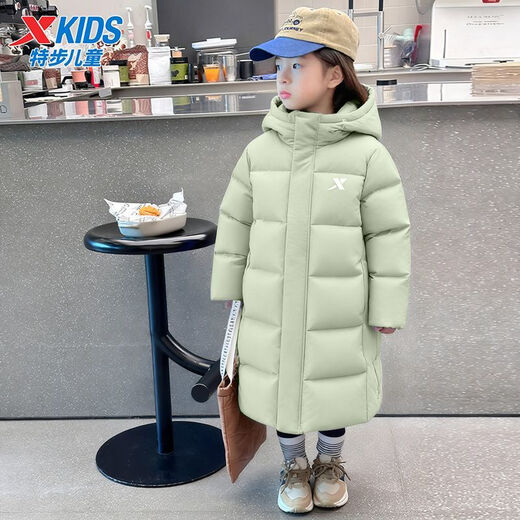 Xtep children's mid-length down jacket boys' thickened and warm winter new winter jacket for teenagers and older children Duku green upgraded thickened constant temperature and warm 170