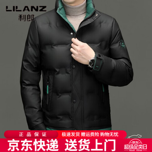 利郎（LILANZ）2026春秋冬季新款假两件拼接羽绒服男士商务休闲立领保暖夹克外套 黑色 M
