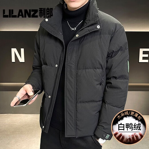 利郎立领短款羽绒服男冬季2025新款宽松潮流加厚外套男款高端斜纹冬装 黑色 L (120-135斤)
