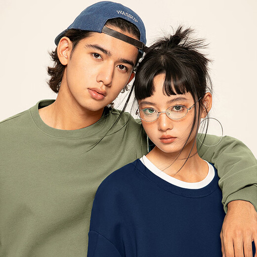 Pull-back heavy-weight lamb velvet sweatshirt for male students Japanese kitten ins versatile boys winter plus velvet thickened round neck inner wear Navy blue (dorky cat chest logo) S/165 (Warrior trendy brand quality assurance)