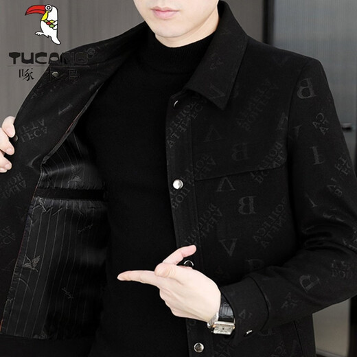 Woodpecker (TUCANO) Lapel Jacket Woolen Jacket Men's Spring and Autumn New Medium Thick Jacket Plus Velvet High-Quality Light Business Large Size Men's Gray Velvet Thickened L (115-130Jin Jin equals 0.5 kg)