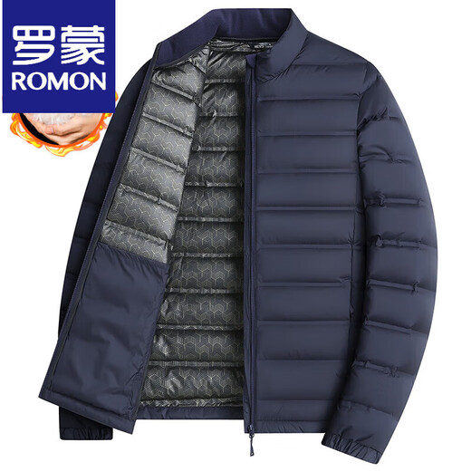 ROMON Fatty Thin Down Jacket Мужская теплая куртка больших размеров Свободная осенне-зимняя тонкая пуховая куртка большого размера с воротником-стойкой черного цвета XL