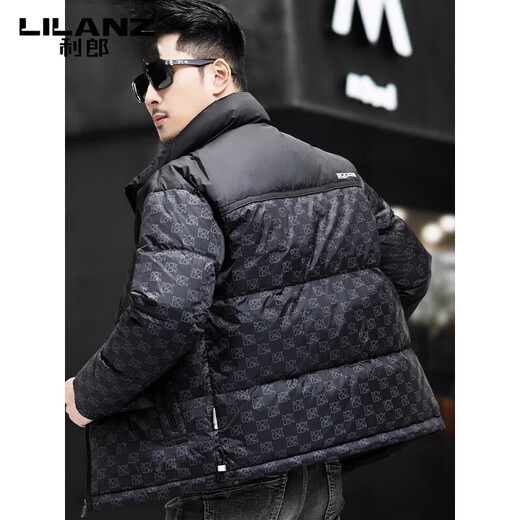 利郎（LILANZ）鹅绒羽绒服男短款2025新款冬季加厚保暖立领中年防寒男外套 黑色 XL 180