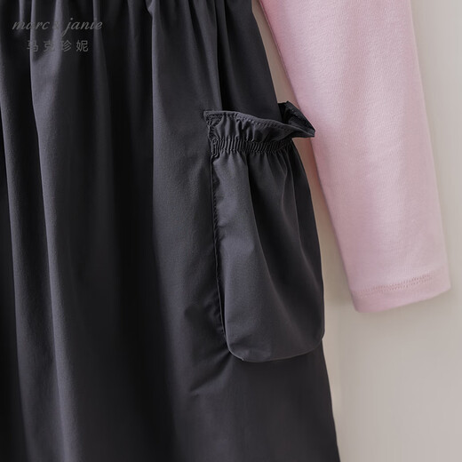 MARC&JANIE Sweet cool girl's lace fake two-piece dress Children's skirt spring new style 560163 dark black gray 110 (recommended height 101-110)