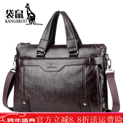 Kangaroo brand luxury briefcase men's genuine leather men's handbag bag business cowhide men's bag shoulder crossbody leather bag large black default size 23 small size 14 inches large size 16 inches