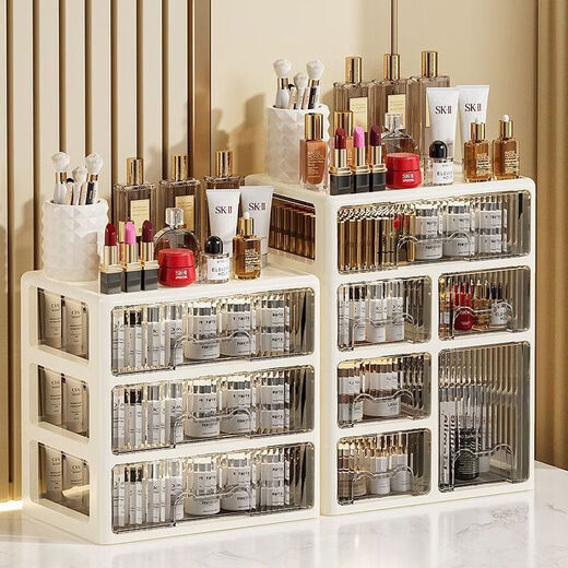 He Jiagong girl's heart divided multi-layer dust-proof storage box cosmetics/stationery sundries large capacity office dormitory 4 layers (1 large drawer + 4 small drawer + 1 vertical drawer)