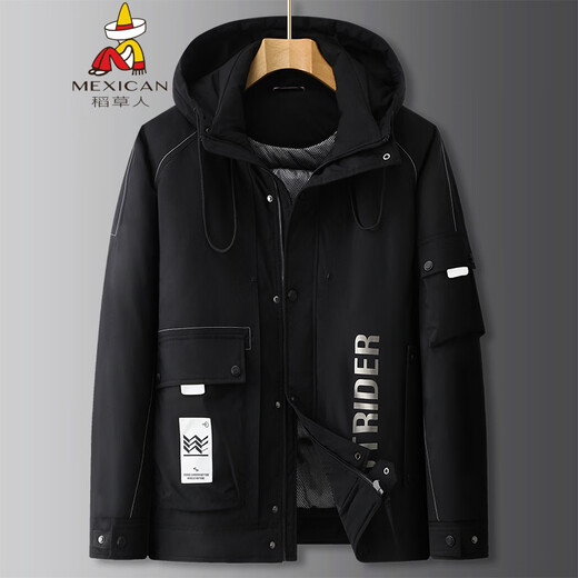 Scarecrow Fat Man 2025 Plus Size Loose Hooded Workwear Down Jacket Men's Winter Fat Man Plus Size Fashion Black 6XL (Recommended 230-250Jin Jin is equal to 0.5kg)