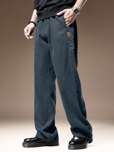 Noble color high-end drape lyocell jeans for men spring and autumn loose straight American wide-leg casual pants for men blue M suitable for 110-130Jin Jin equals 0.5 kg