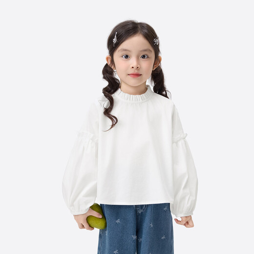 Xiaoyinman children's clothing girls pure cotton fungus shirt 26 spring fashionable sweet casual top for children and middle-aged girls off-white 105