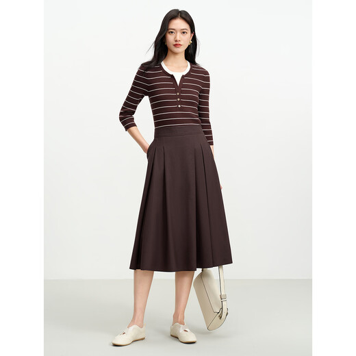 JUZUI ageless fake two-piece striped short-sleeved sweater for women 2026 spring new style JWGC31205 Barbecue Cafe M