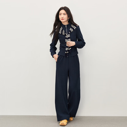 Sllsky Lu series gray casual sweatshirt suit 2026 spring striped shawl jacket wide-leg pants three-piece set floral gray S