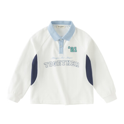 DAVE&BELLA boys' long-sleeved T-shirt 2026 spring new college style children's POLO shirt big children's bottoming shirt little boy's clothes white ready stock 110 cm (recommended height 100-110cm)