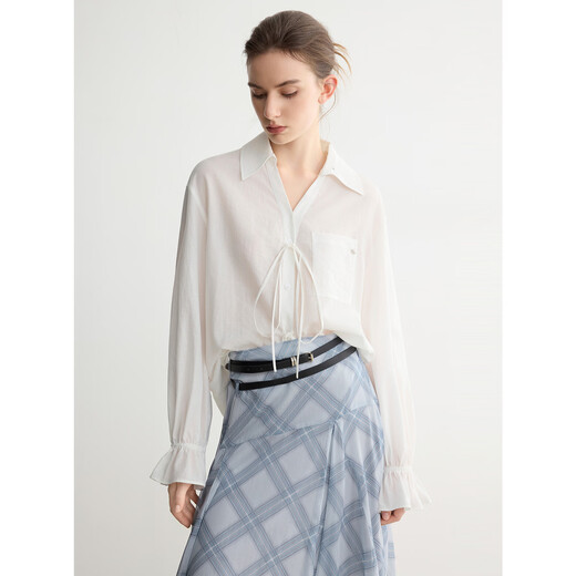 ELLE French White Linen Shirt Women's 2026 Spring New Relaxed Simple Loose Casual Commuting Shirt White S