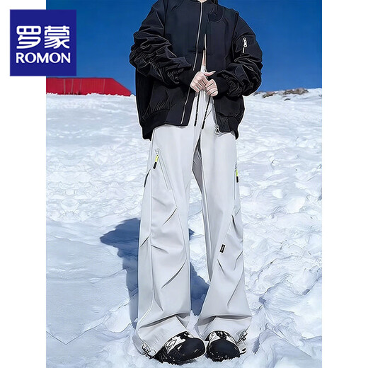 Luo Meng Northeast cold-proof pants skiing for men and women, waterproof and windproof autumn and winter workwear, outdoor mountaineering assault plus velvet pants, cloud gray, regular style 2XL