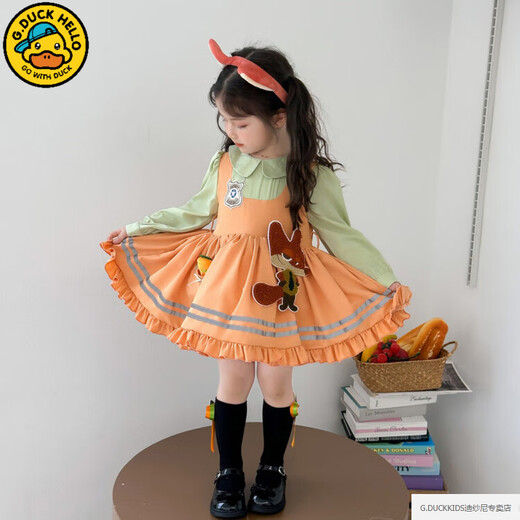 G.duck Nickelodeon Fox Princess Dress Girls Dress Spring and Autumn Western Style Zootopia Children's Performance Clothing Fall Nickelodeon Dress + Tie 100 Recommended for 2-3 years old 90-100cm