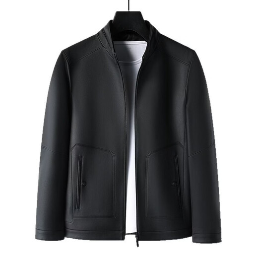 Stand collar leather jacket for men, autumn and winter business casual jacket, black, thin, M 170 (suitable for weight 100-120)