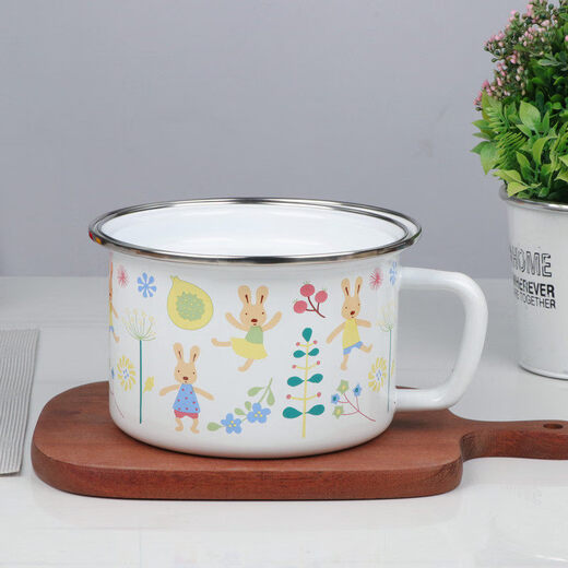 Tuojin German imported quality enamel fast food cup flat lid enamel cup multi-purpose instant noodle cup fast food box lunch box milk cup noodle bowl 16CM LeChong flat lid enamel fast food cup