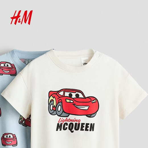 H&M 2026 new spring children's clothing baby boy 2-piece printed T-shirt 1315882 light blue/Cars 73 73/48 (6-9M)