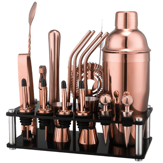 Shijanu novice entry-level cocktail shaker set bar KTV shaker shaker 20-piece set wine measuring cup 750ml piano black 20-piece set_Piano Black