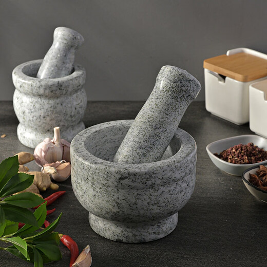 Garlic mortar, grinding stone, manual small natural stone garlic press, stone mortar, medicine jar grinder, household handmade cylinder-shaped carving with stone handle