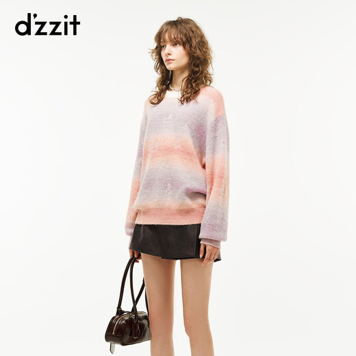 DZZIT long-sleeved sweater 2026 spring new style dopamine girl loose hot rhinestone top women 3K1EE1629 color M