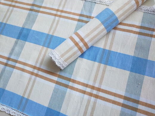 Zhoututa Crib Old Coarse Cloth Cool Mat Summer Cotton Old Coarse Cloth Newborn Cool Mat Bed Sheet Kindergarten Crib Folding Lace Blue Grid Lace 50*80 cm No pillow towel