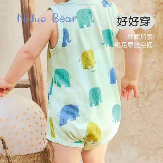 Nido Bear's new summer baby jumpsuit for men and women, baby crawling suit, newborn harem bag, vest, green elephant 73cm