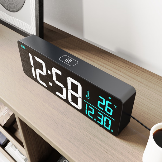 Zhong Zhang Gui San Mi Jian European style WiFi clock displays the lunar calendar, automatically synchronizes time, large screen electronic clock, cool black, plug-in use (power supply included)